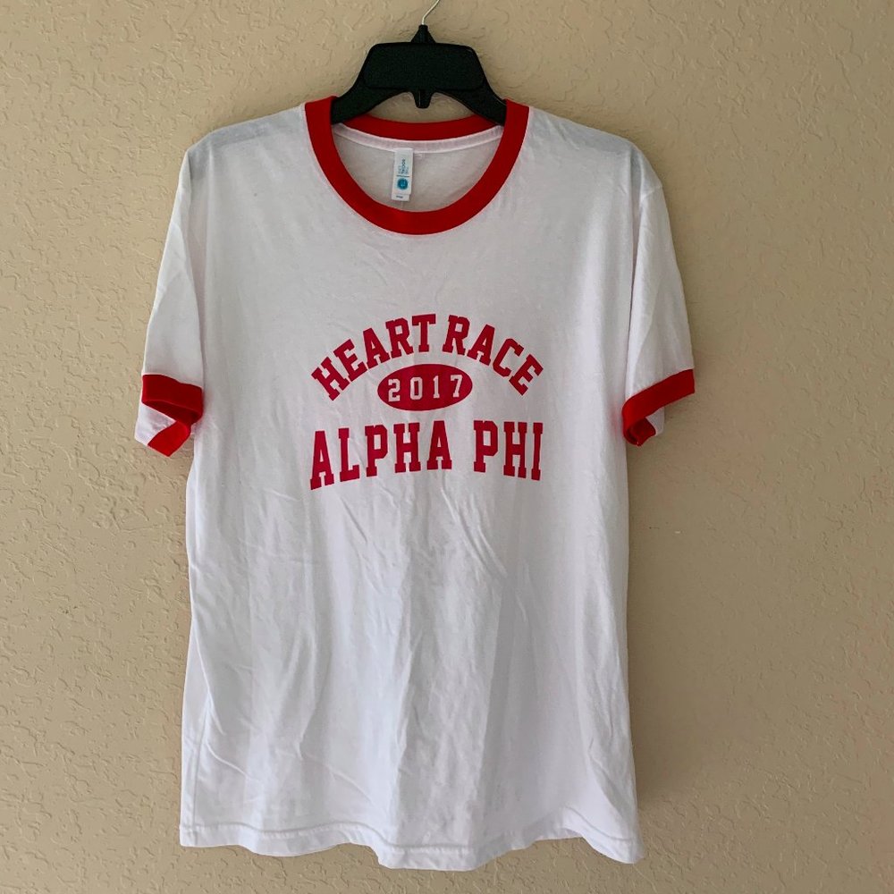 Alpha Phi Heart Race Baseball Style Tee Shirt